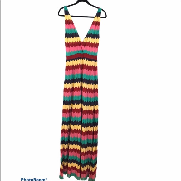 Zara Colorful Chevron Print V-Neck Maxi Dress - Picture 3 of 7